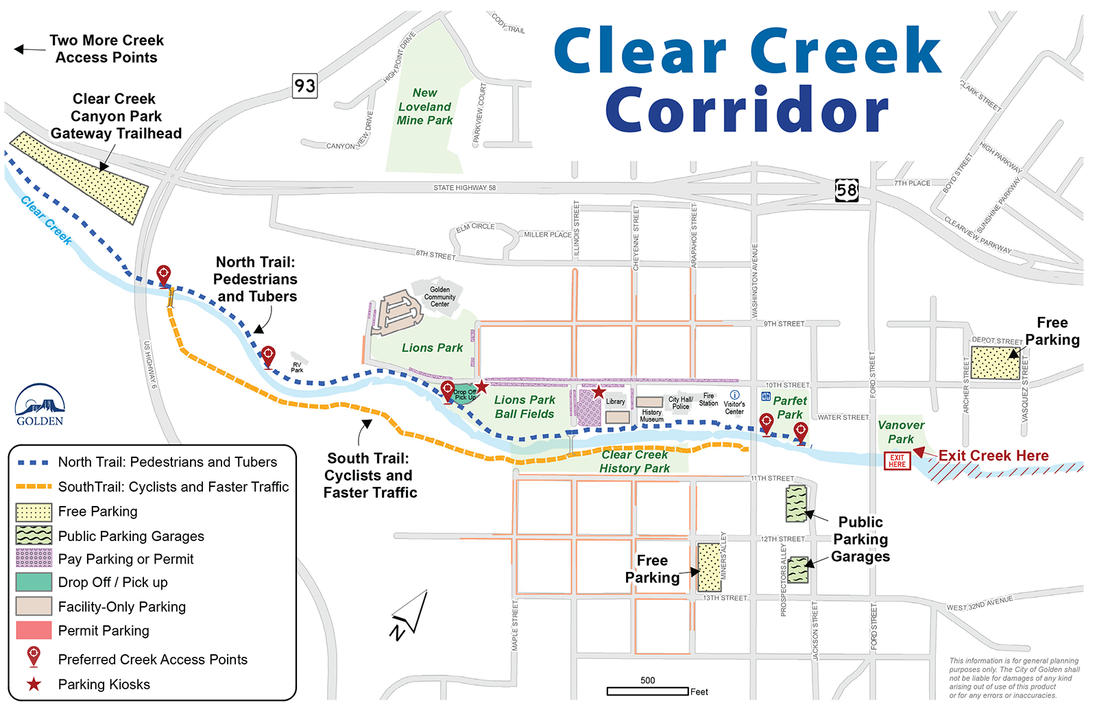 Clear Creek Corridor Parking and Use Map