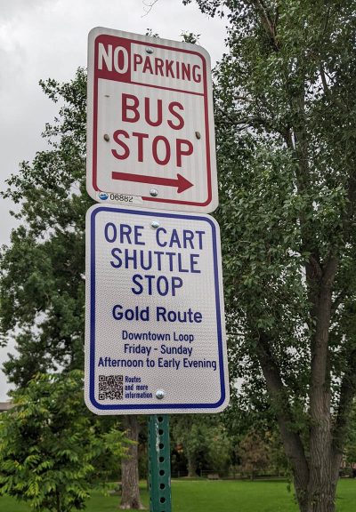 Ore Cart Shuttle Stop street sign