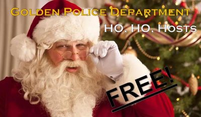 Santa lowers his glasses and says Golden PD Ho, ho, hosts...