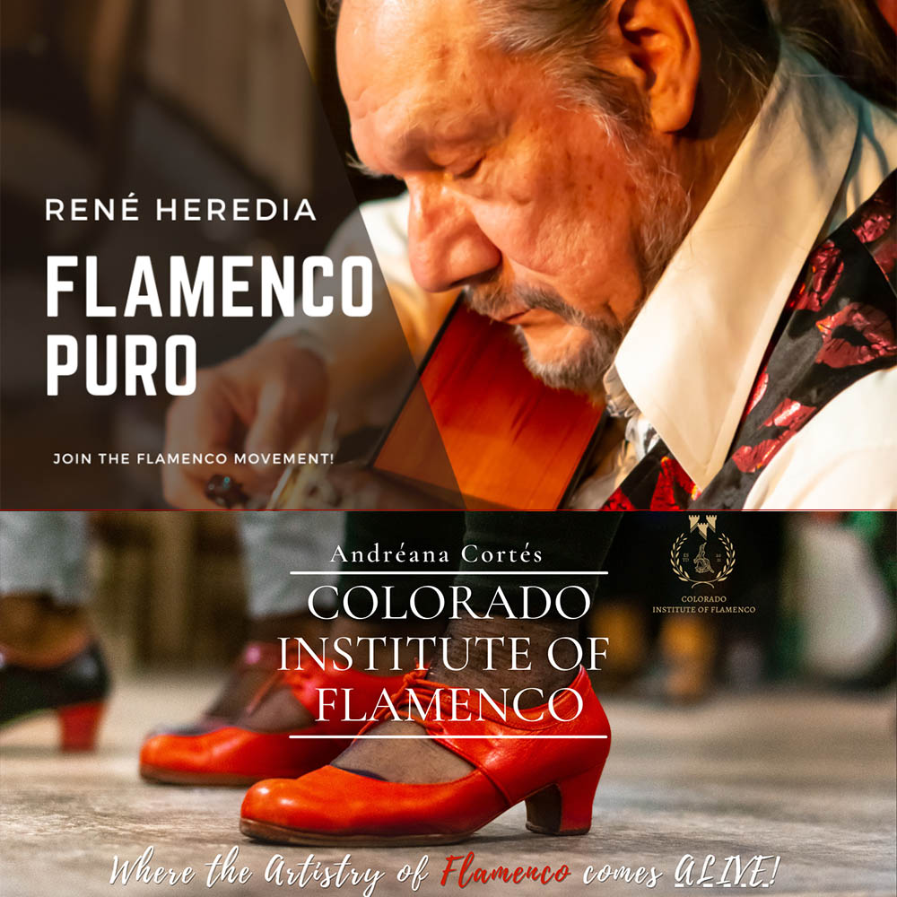 Photo of Rene Heredia and red dance shoes for the Flamenco dancers
